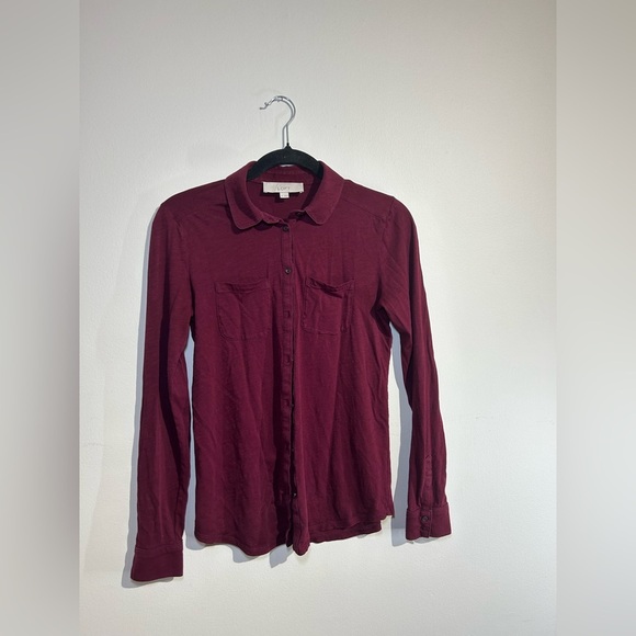 LOFT Burgundy Button-Down Long Sleeve Shirt Women’s XS - Picture 1 of 7